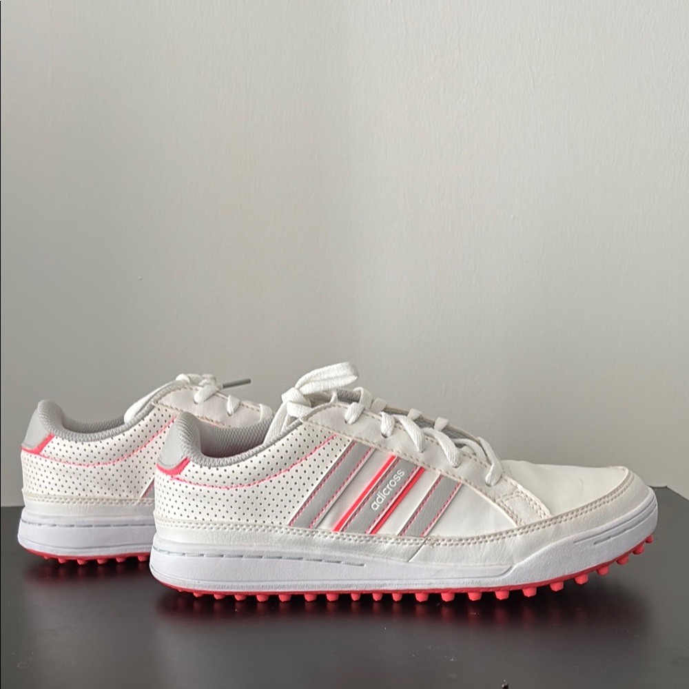 Adidas White Sneakers with Pink Highlights